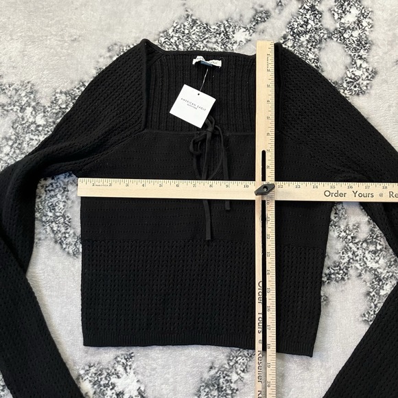 American Eagle Top Womens XL Black Long-sleeve crop square neckline tie detail - Picture 2 of 9